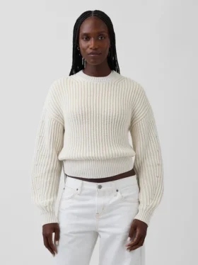 100% Cotton Barrel-Sleeve Crop Sweater