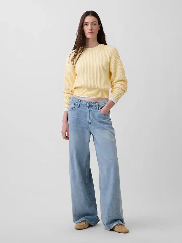 100% Cotton Barrel-Sleeve Crop Sweater