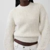 100% Cotton Barrel-Sleeve Crop Sweater