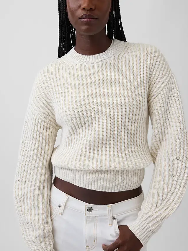 100% Cotton Barrel-Sleeve Crop Sweater