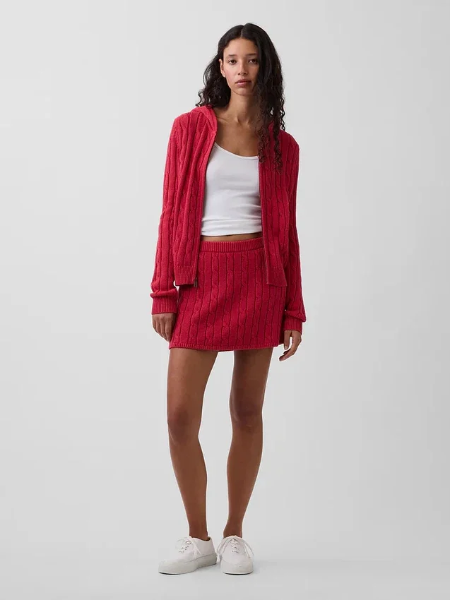 100% Cotton Cable-Knit Mini Skort