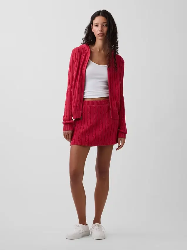100% Cotton Cable-Knit Zip Cardigan