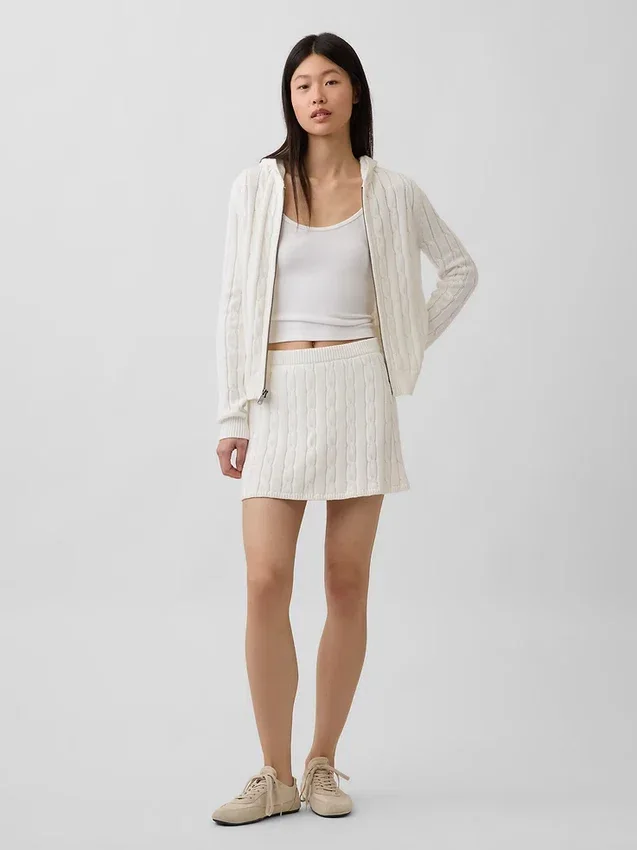 100% Cotton Cable-Knit Zip Cardigan