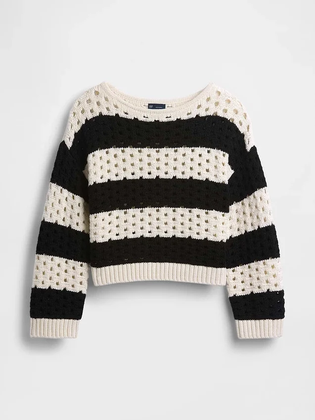 100% Cotton Crochet Boatneck Sweater