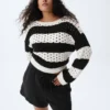 100% Cotton Crochet Boatneck Sweater