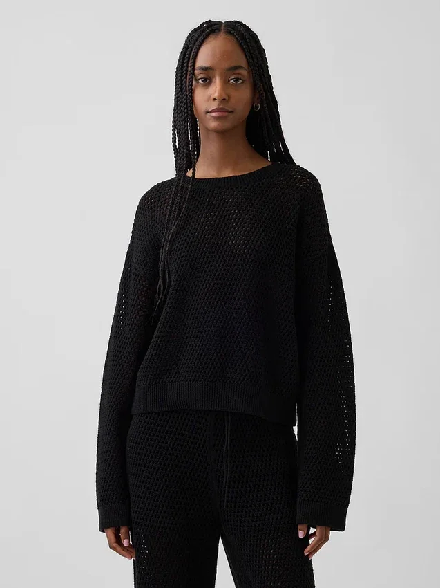 100% Cotton Crochet Relaxed Sweater