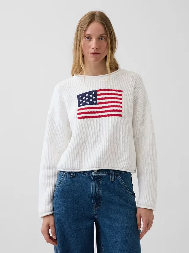 100% Cotton Oversized Americana Crop Sweater