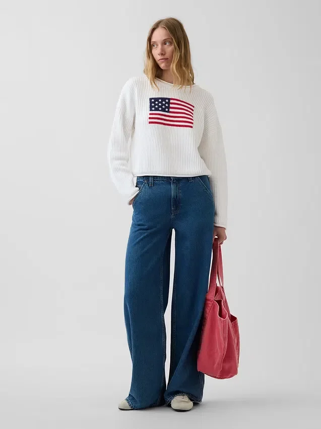100% Cotton Oversized Americana Crop Sweater