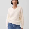 100% Cotton Oversized Shaker V-Neck Sweater