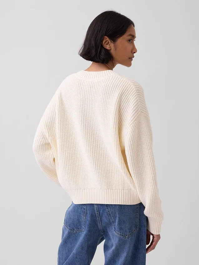 100% Cotton Oversized Shaker V-Neck Sweater