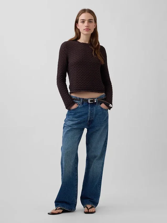 100% Cotton Pointelle Crop Sweater