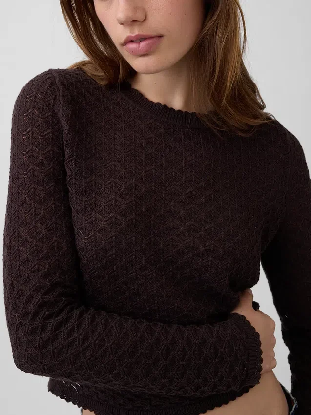 100% Cotton Pointelle Crop Sweater