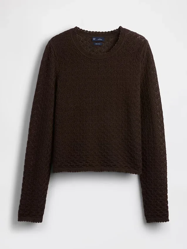 100% Cotton Pointelle Crop Sweater