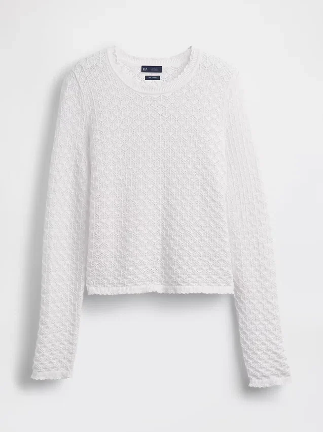 100% Cotton Pointelle Crop Sweater