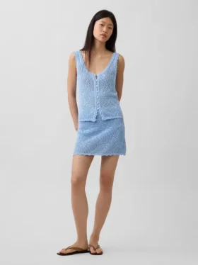 100% Cotton Pointelle Mini Sweater Skort