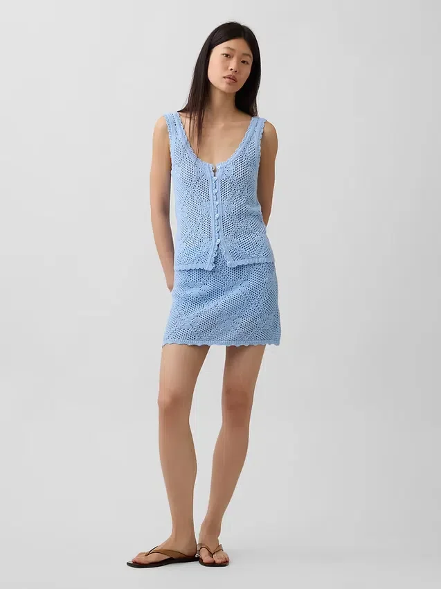 100% Cotton Pointelle Mini Sweater Skort