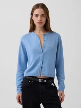 100% Cotton Relaxed Crop Cardigan Sweater