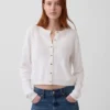 100% Cotton Relaxed Crop Cardigan Sweater