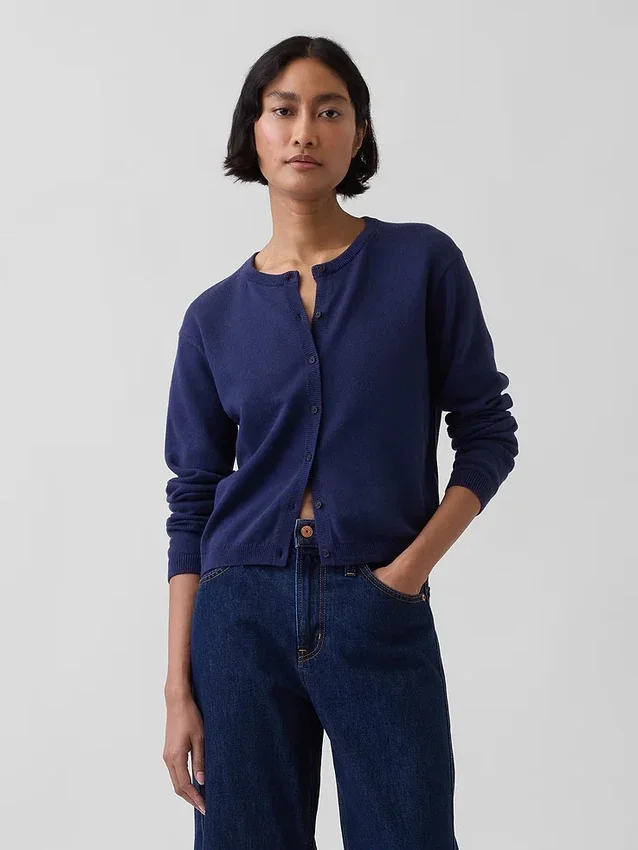 100% Cotton Relaxed Crop Cardigan Sweater