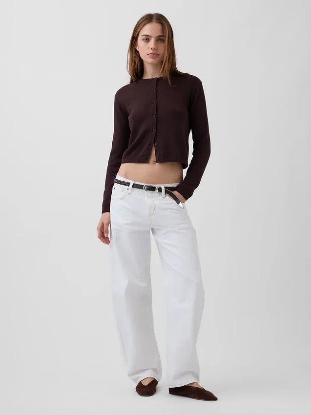 100% Cotton Relaxed Crop Cardigan Sweater