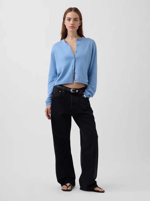 100% Cotton Relaxed Crop Cardigan Sweater