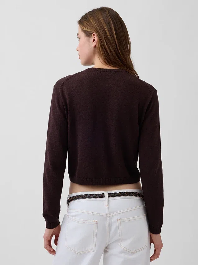 100% Cotton Relaxed Crop Cardigan Sweater