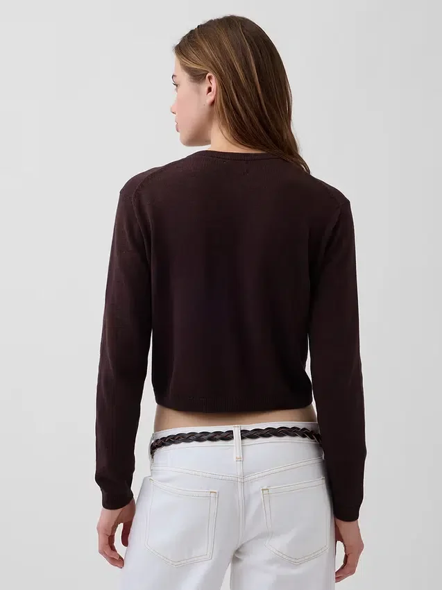100% Cotton Relaxed Crop Cardigan Sweater