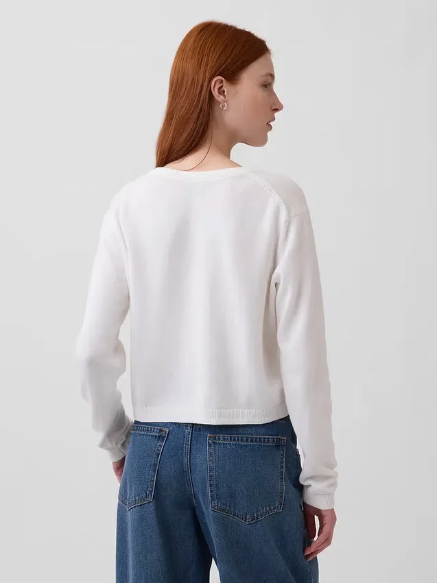 100% Cotton Relaxed Crop Cardigan Sweater