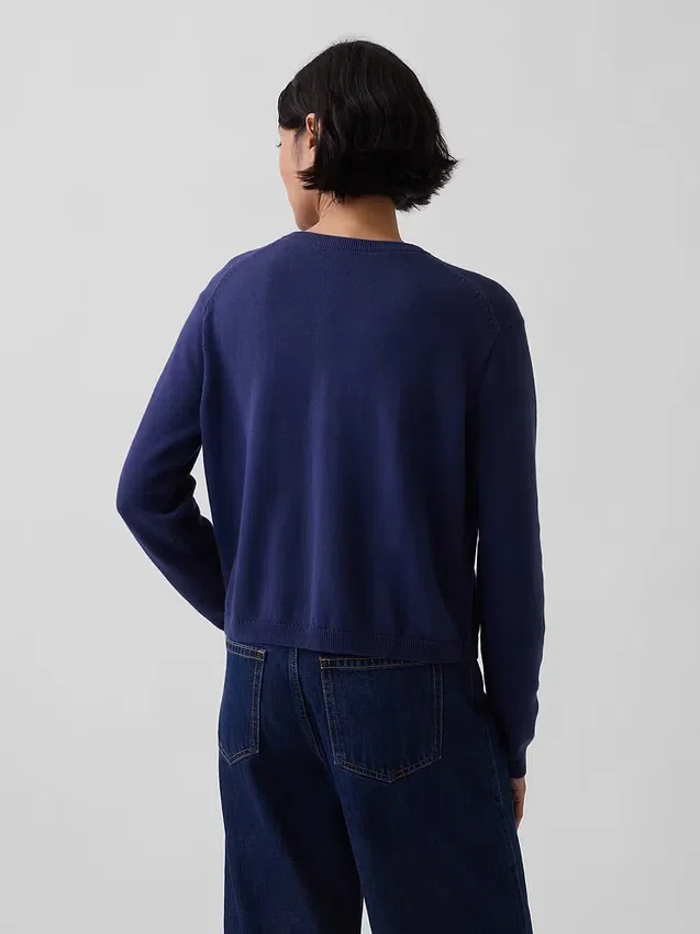 100% Cotton Relaxed Crop Cardigan Sweater