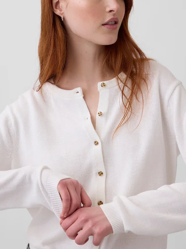 100% Cotton Relaxed Crop Cardigan Sweater