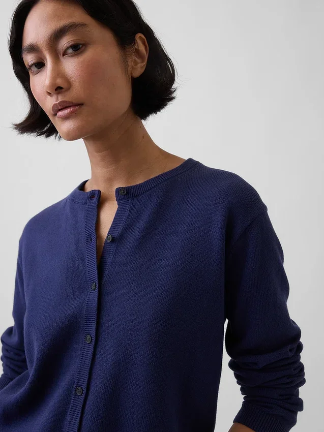 100% Cotton Relaxed Crop Cardigan Sweater