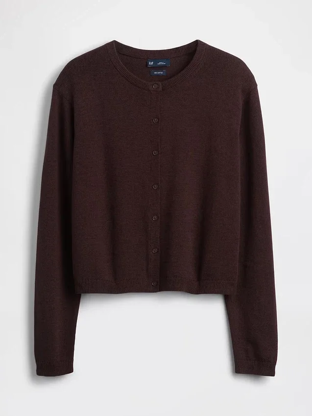 100% Cotton Relaxed Crop Cardigan Sweater