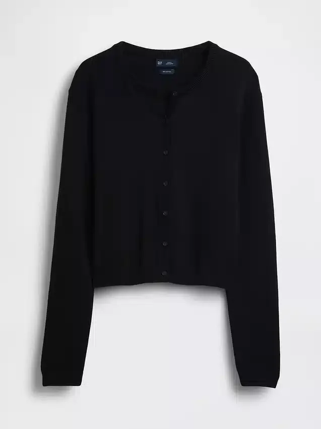 100% Cotton Relaxed Crop Cardigan Sweater
