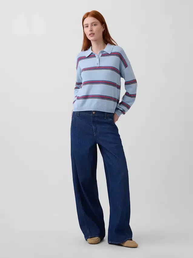 100% Cotton Relaxed Polo Sweater