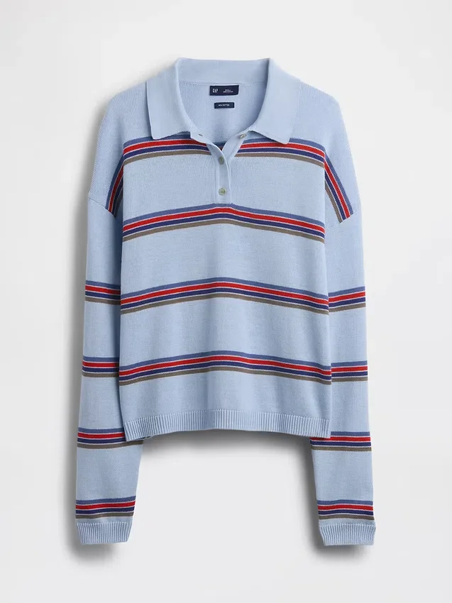 100% Cotton Relaxed Polo Sweater