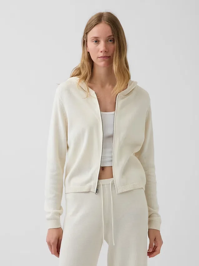 100% Cotton Relaxed Zip Sweater Hoodie