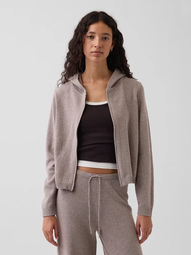 100% Cotton Relaxed Zip Sweater Hoodie