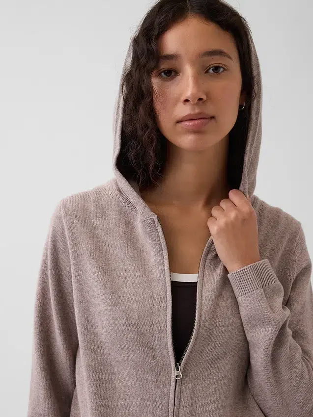100% Cotton Relaxed Zip Sweater Hoodie