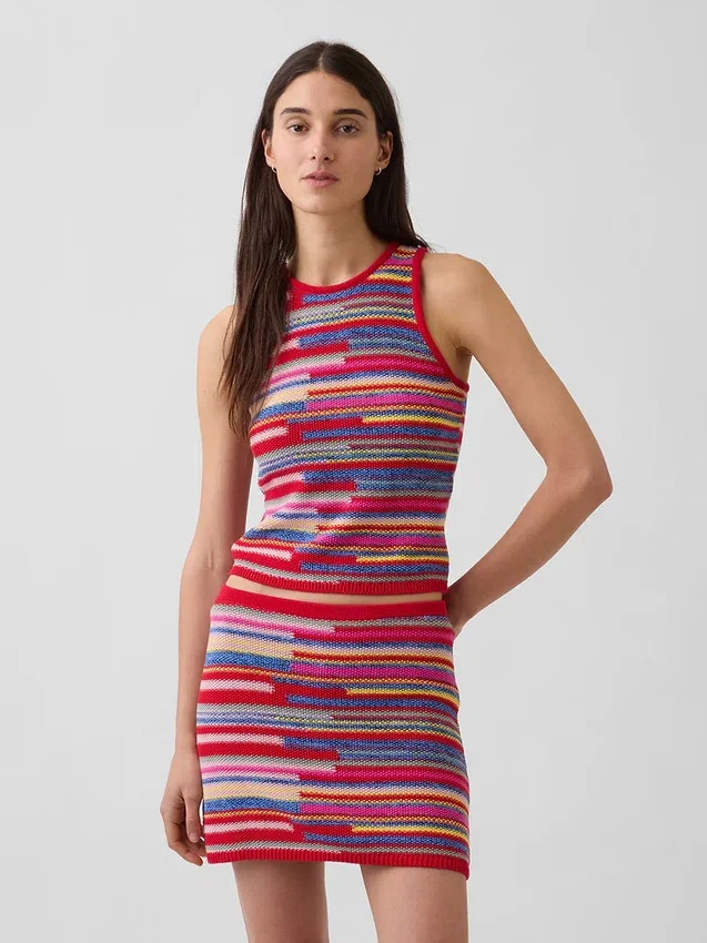 100% Cotton Stripe Crop Sweater Tank