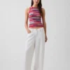 100% Cotton Stripe Crop Sweater Tank