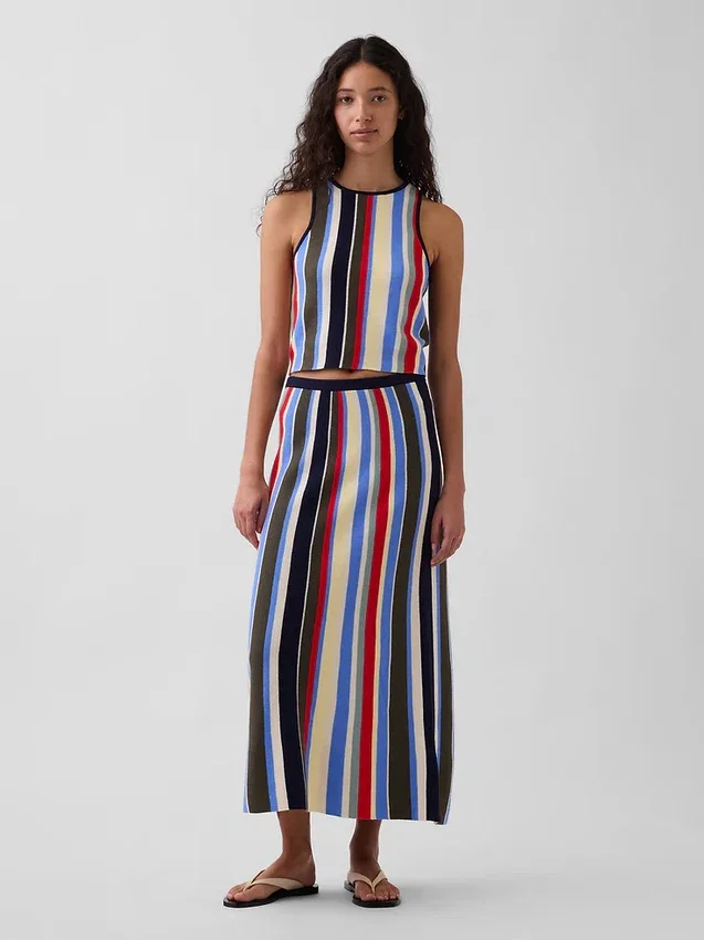 100% Cotton Stripe Easy Maxi Sweater Skirt