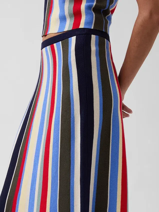 100% Cotton Stripe Easy Maxi Sweater Skirt