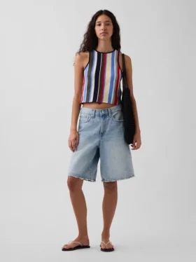 100% Cotton Stripe Halter Sweater Tank