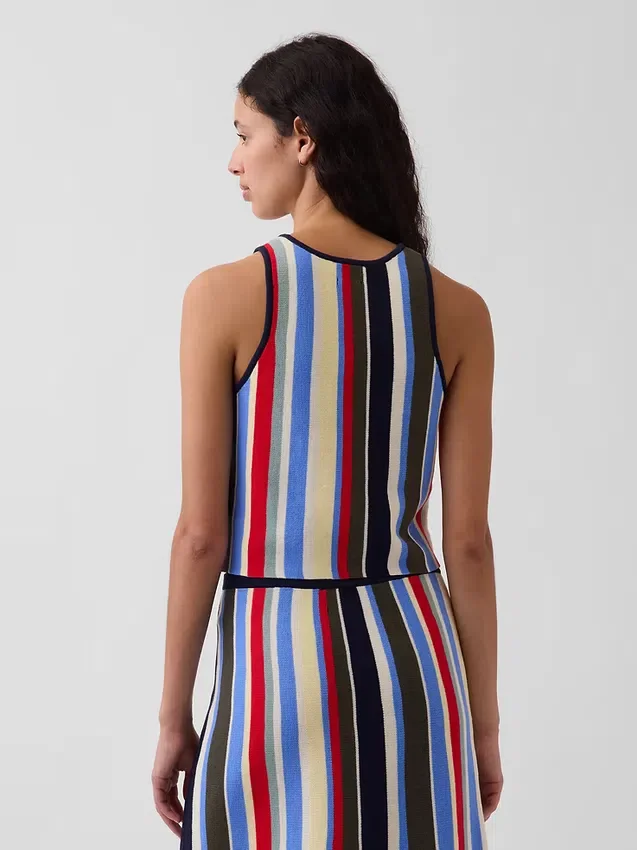 100% Cotton Stripe Halter Sweater Tank
