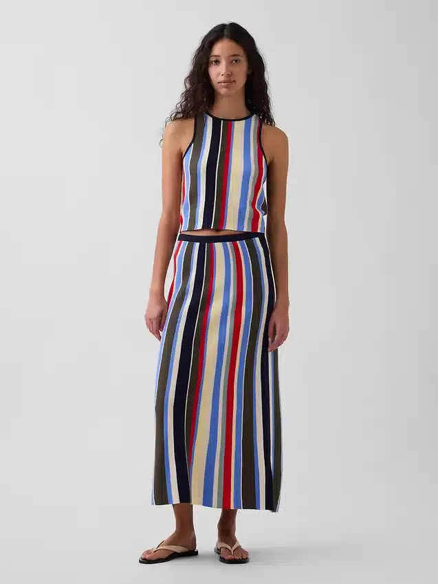 100% Cotton Stripe Halter Sweater Tank