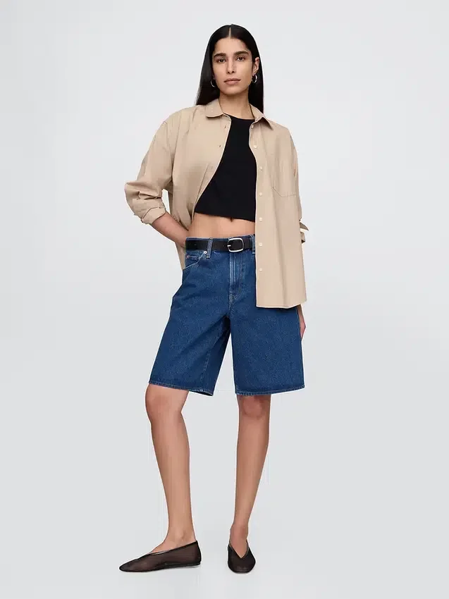 11" Mid Rise Longline Denim Shorts