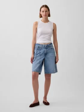 11" Mid Rise Micro Belt Longline Denim Shorts
