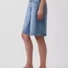 11" Mid Rise Micro Belt Longline Denim Shorts