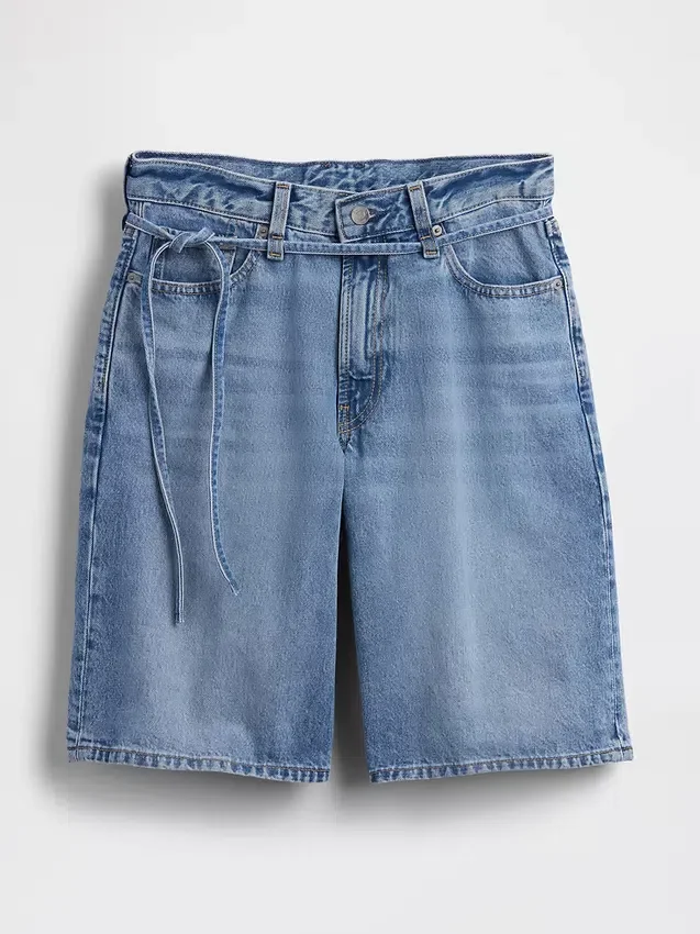 11" Mid Rise Micro Belt Longline Denim Shorts