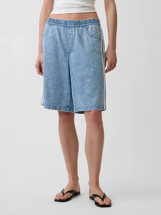 11" Mid Rise Ultrasoft Easy Stripe Longline Denim Shorts